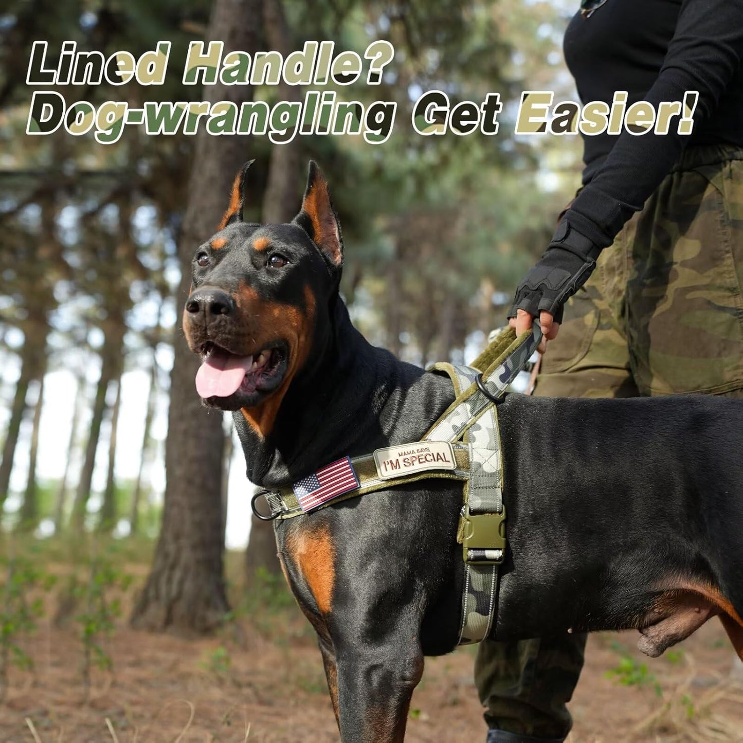 Forestpaw No Pull Dog Harness - Soft Flannel Padded Tactical Dog Vest Harness with Quick Release Buckle, Adjustable Reflective Pet Harness for Medium Dogs Walking Training,Green Camouflage M