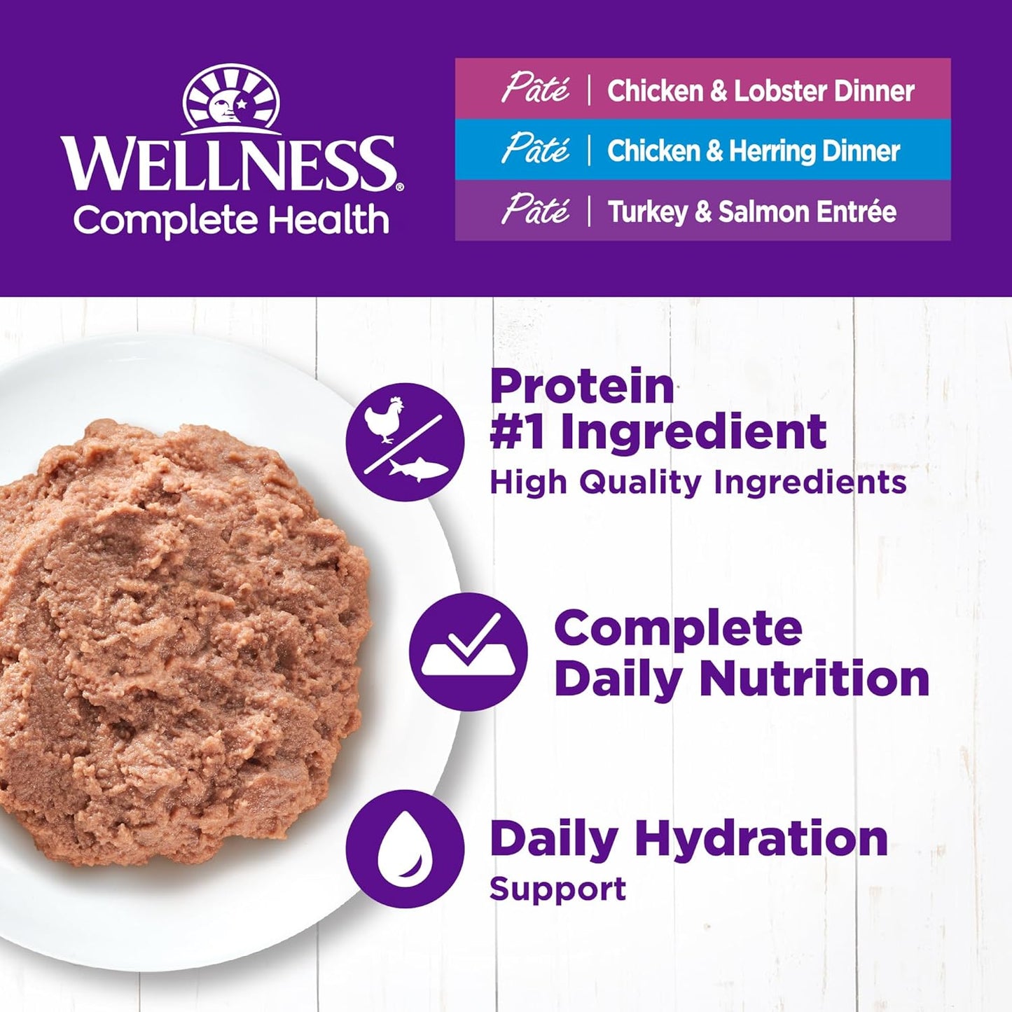 Wellness Complete Health Pate Adult Wet Cat Food, Natural, Protein-Rich, Grain-Free, 3 Ounce, 24 Pack, (Seafood Favorites Variety Pack)