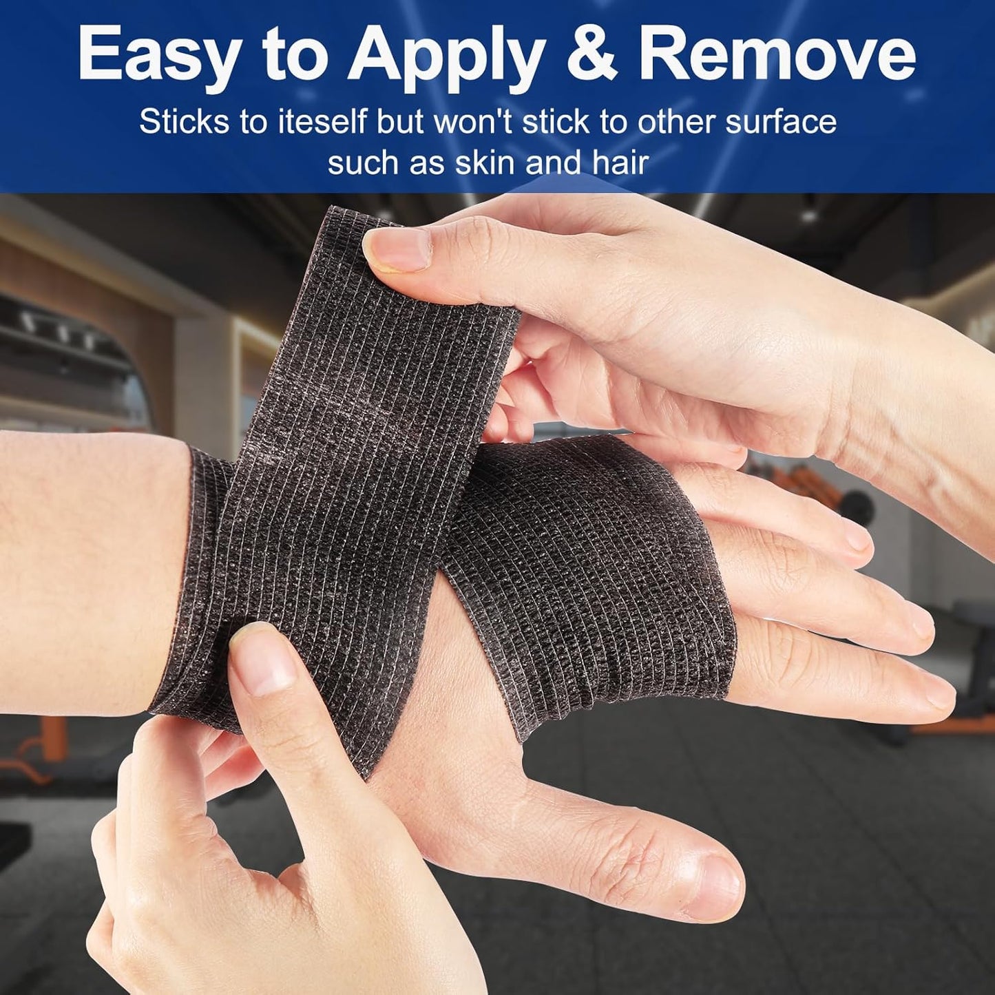LDIWEE 24 Pack 2 Inch Self Adhesive Bandage Wrap - 5 Yard Black Cohesive Vet Wrap & Athletic Tape Grip Tape for Ankle Sprains, First Aid Medical, Sports Injuries