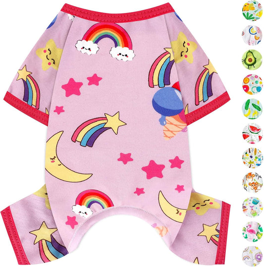 Dog Pajamas Pjs Spring Summer Dog Clothes for Small Dogs Girl - Female - Medium Size Dogs, Soft Stretchy Puppy Clothes Doggie Onesies Cat Pet Jammies Outfit (Rainbow Pink, Medium)