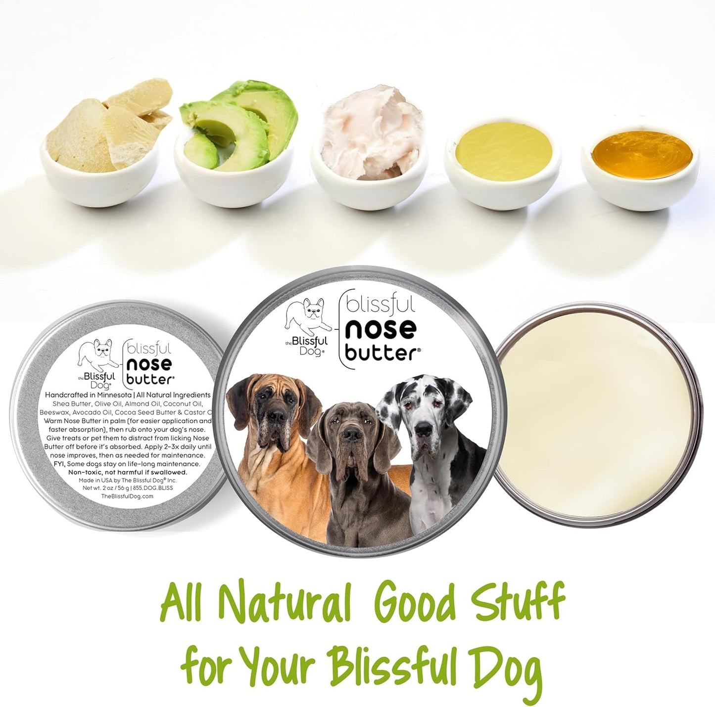 The Blissful Dog Great Dane Nose Butter for Dry, Cracked Skin, Lick-Safe Dog Nose Balm with Moisturizing Shea Butter, Almond, Olive, and Essential Oils, Pet Supplies, Uncented, 8 oz.