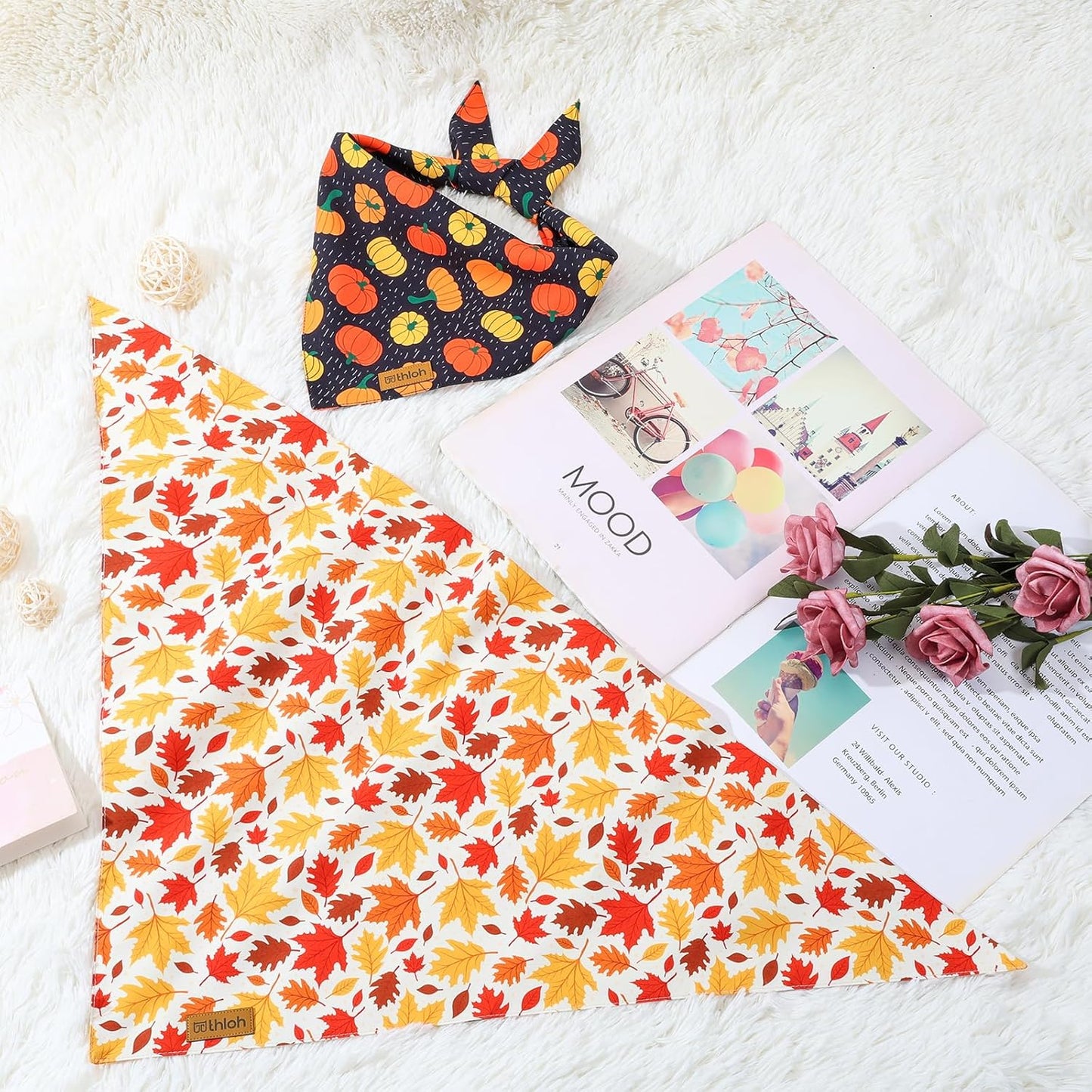 Fall Dog Bandanas - 2 Pack Halloween Thanksgiving Dog Bandana | Reversible Pumpkin and Leaf Pet Scarf for Boy & Girl | Premium Fabric | Holiday Bandana for Large and Extra Large Dogs (X-Large)