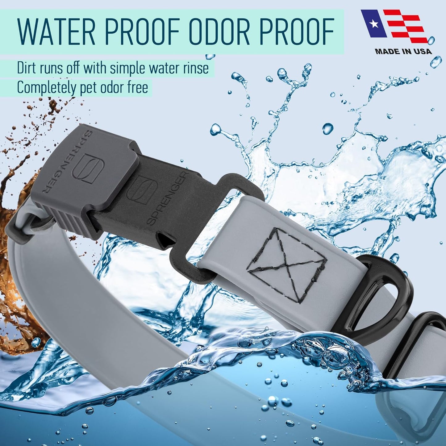 Dogline Biothane Waterproof Dog Collar with Herm Sprenger Stainless Steel Quick Release Buckle – Heavy Duty Tactical Durable Collar for Dogs – Comfortable and Safe Pet Collar, W 3/4" L 12-19", Gray