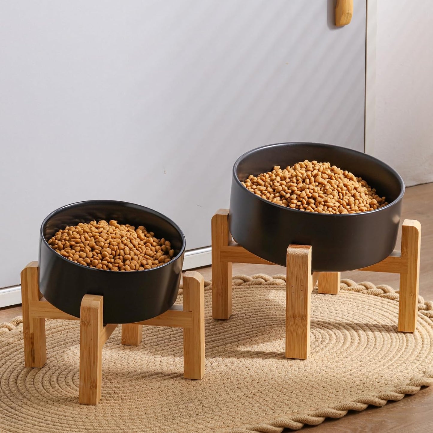 Black Elevated/Raised 15°Tilted Anti Slip Ceramic Dog Bowl for Medium & Large Breeds,Slanted Bulldog Big Face Pet Feeding Food Water Dish Stand for Dogs (7.6 Cups/60OZ)