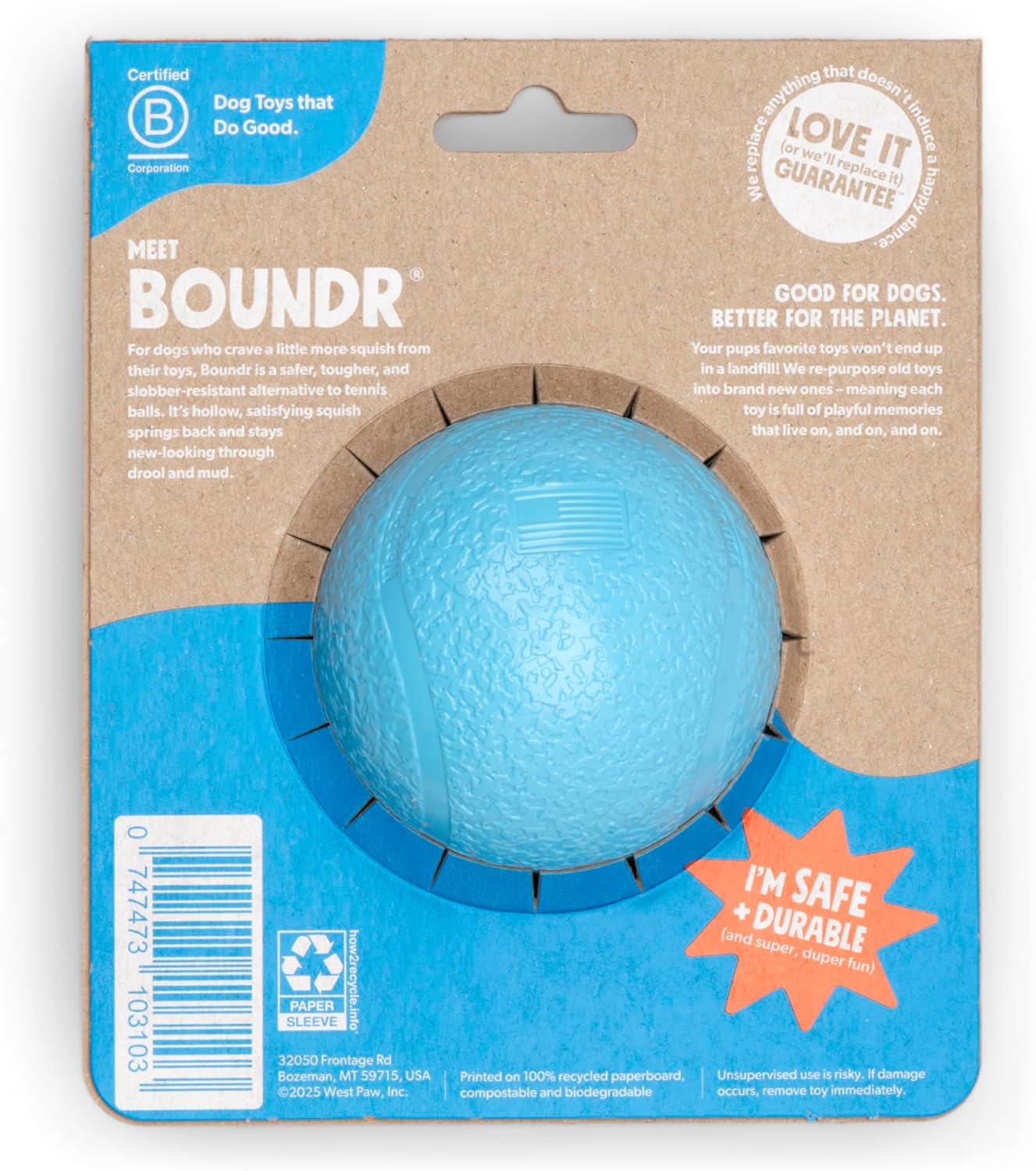 WEST PAW Boundr Ball Dog Fetch Toy – Bouncing Toys for Dogs, Fetch, Catch, Chewing, Play – Floatable, Recyclable Balls – Small Aqua Blue/Dandelion Yellow 2-Pack
