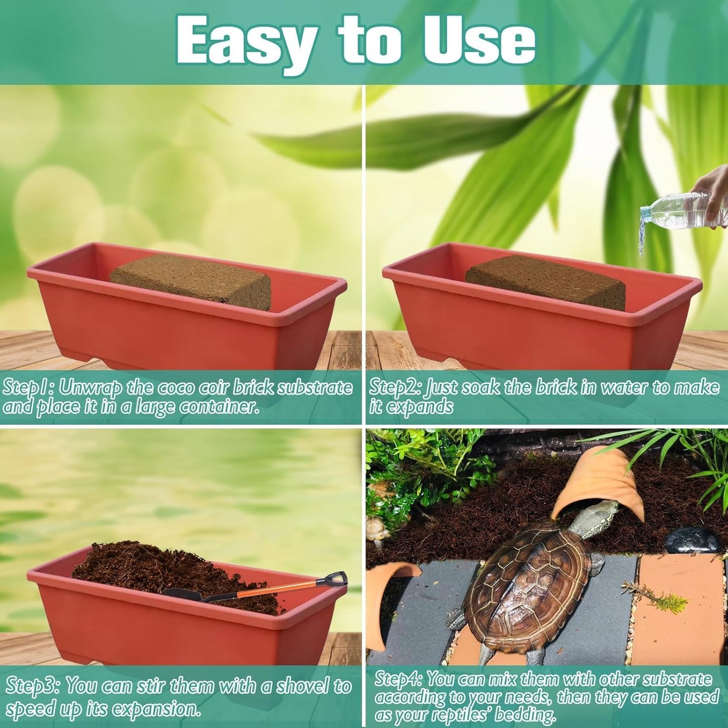 Halatool 4Pack Coconut Fiber Substrate Natural Premium Coco Coir Terrarium Aquarium Substrate for Reptile Tank Tortoise Habitat Beard Dragon Leopard Gecko Snake Tarantula Worm Bins Hermit Crab Snake