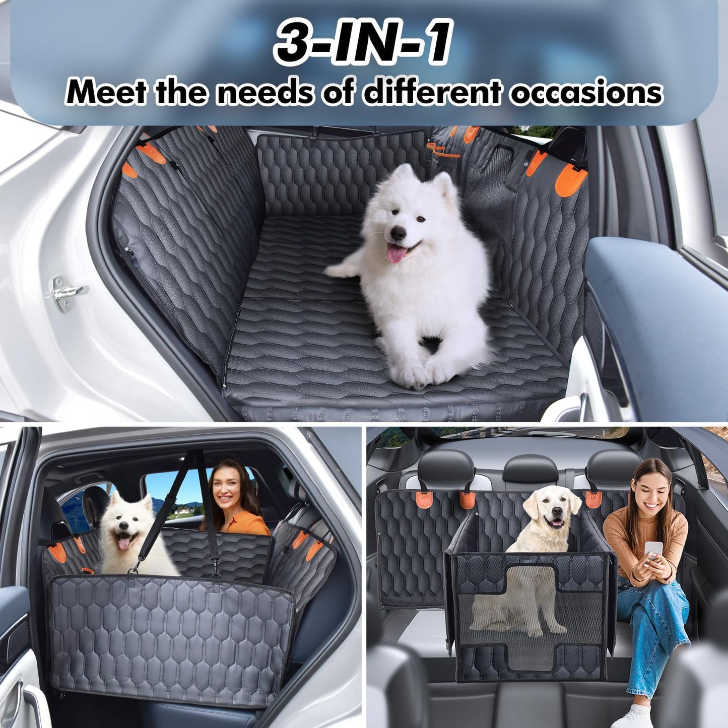 XL 3-in-1 Convertible PU Leather Dog Car Seat Extender & Booster Seat – 400lb Capacity, Waterproof, Hard Bottom, Scratch-Proof Hammock for Cars & SUVs