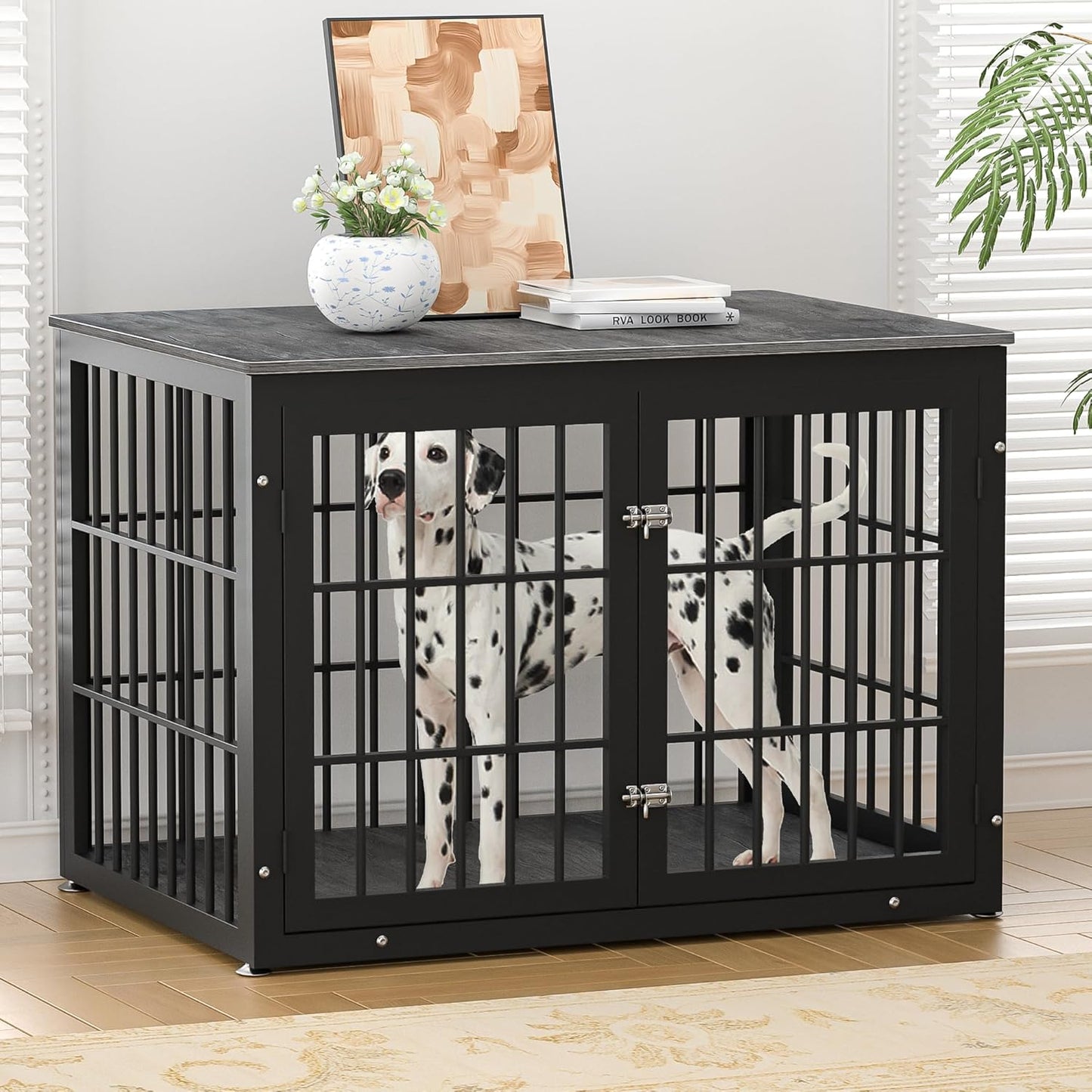 42 Inch Heavy Duty Dog Crate Furniture for Large and Medium Dogs, Decorative Pet House End Table, Wooden Cage Kennel Furniture Indoor, Gray