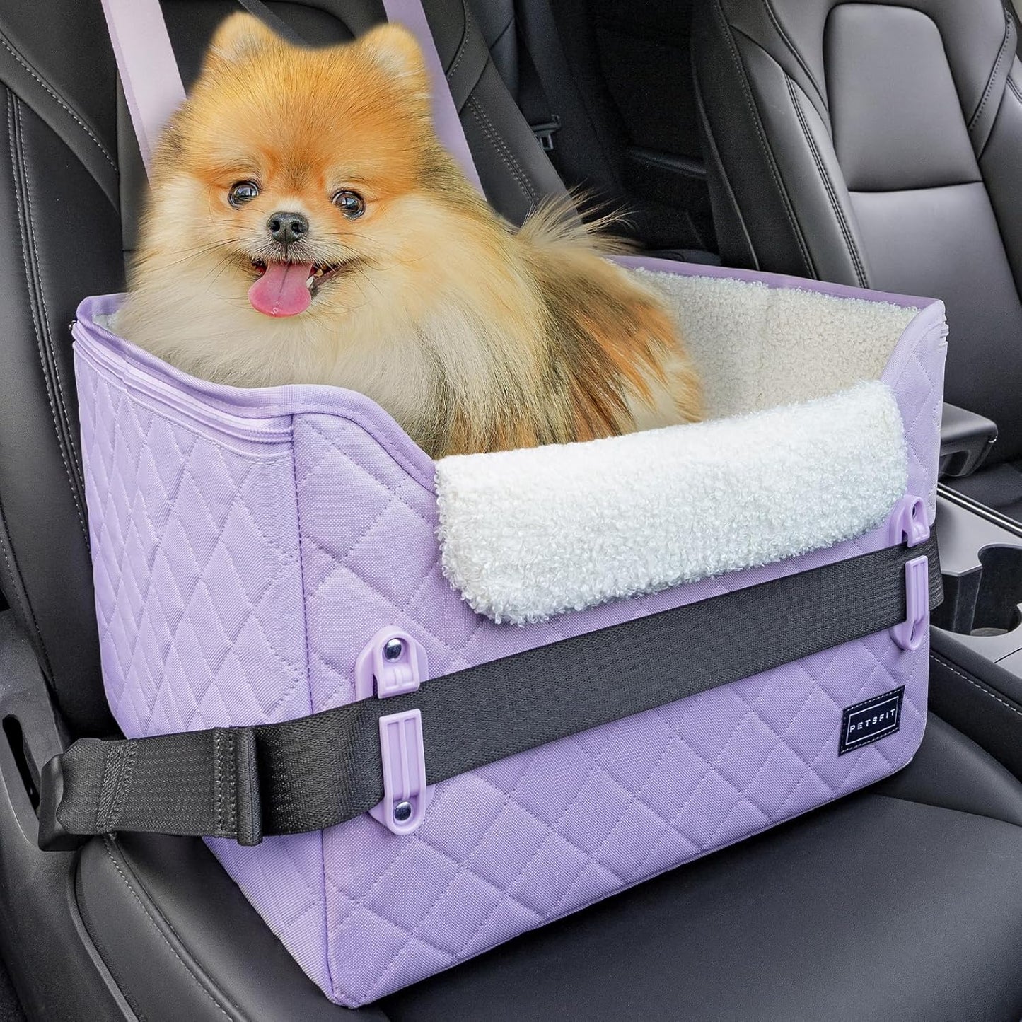 PETSFIT Dog Car Seats for Small Dogs, Patent Safe Buckles Cat Car Seat, Car Seat for Dogs with Safety Belt, Suitable for Small Pets Up to 25lbs (Lavender Purple)