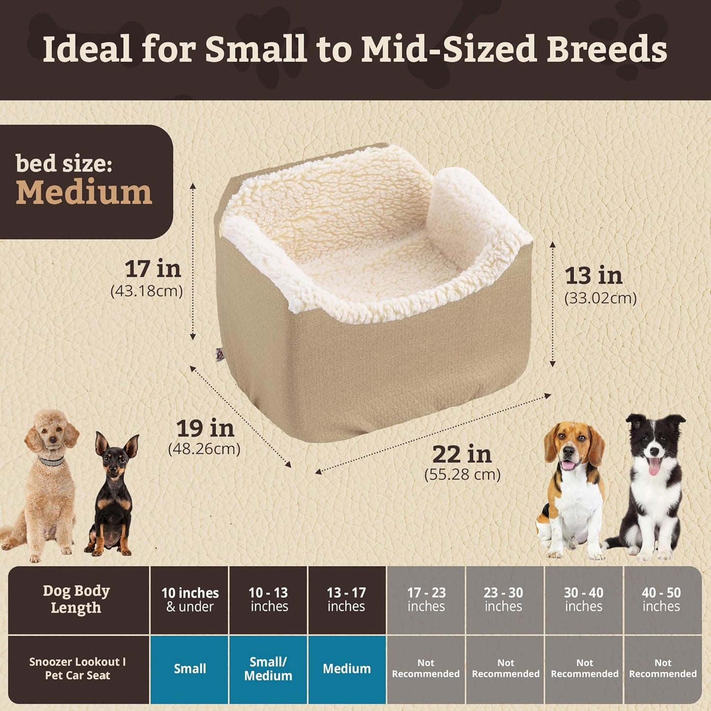 Snoozer Lookout I Car Seat - Dog Car Seats for Small Dogs, Puppy Booster Bed for Small & Medium Sized Pets Up to 25 Lbs, Elevated, Washable - Medium, Birch Diamond