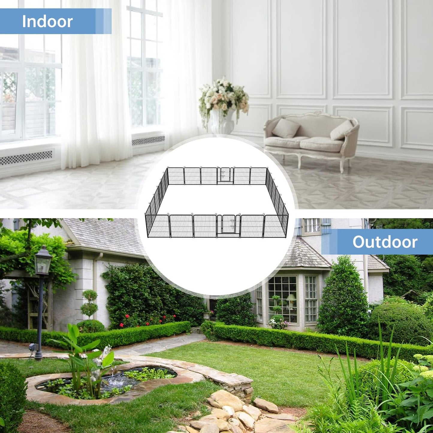 BestPet Dog Playpen Indoor 32 inch 24 Panels Metal Dog Pen Pet Dog Fence Outdoor Exercise Pen with Doors,Pet Puppy Playpen for RV Camping Yard, Black