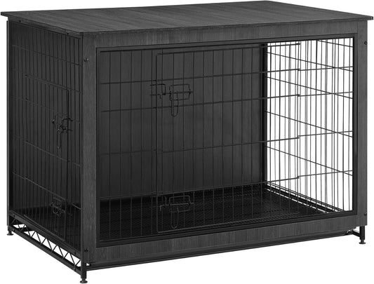 Feandrea Dog Crate Furniture, 44.1" Side End Table, Modern Kennel for Dogs Indoor up to 80 lb, Heavy-Duty Dog Cage with Multi-Purpose Removable Tray, Double-Door Dog House, Ink Black UPFC004B01