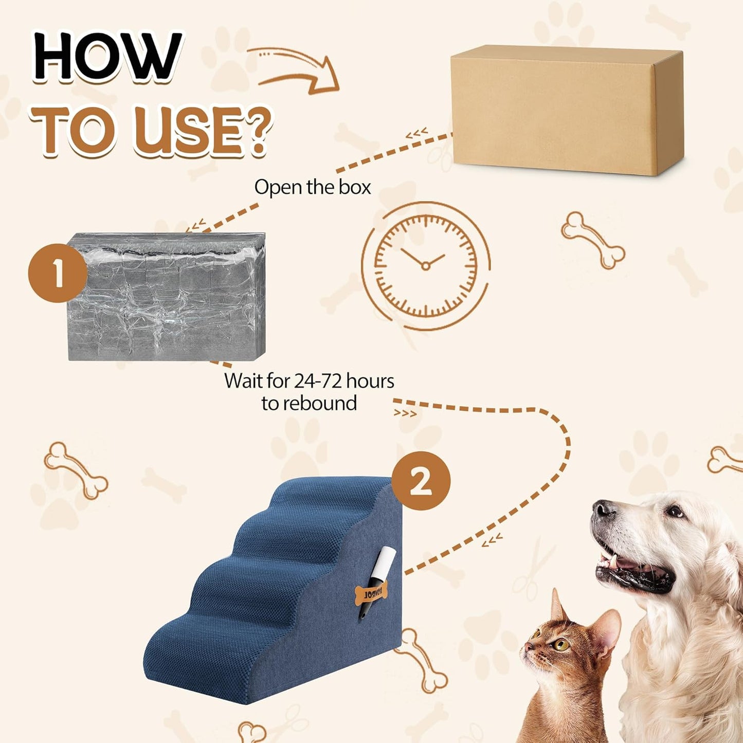 Dog Stairs, Romrol Dog Steps Ramp for High Bed and Couch, Dogs Ramp with Durable Non-Slip Waterproof Fabric Cover, Pet Stairs for Small Dogs and Cats or Pets Joints, 4-TiersDusty Blue