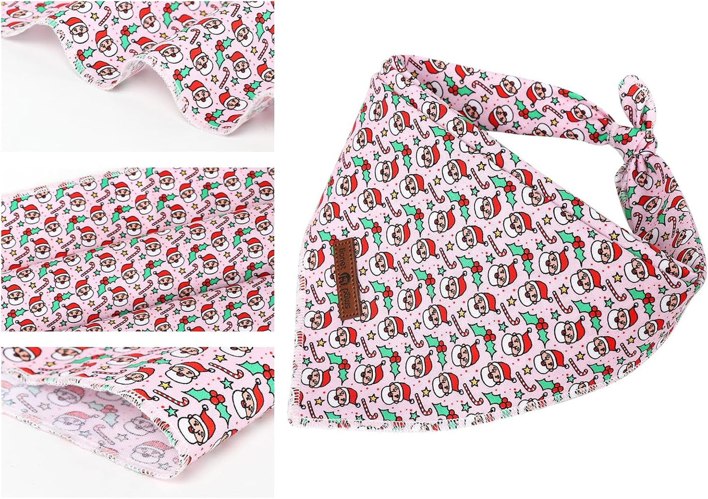 Lionet Paws Christmas Dog Bandana Girl for Medium Large Dogs,Pink Santa Dog Kerchief Washable Dogs Triangle Bibs Scarf