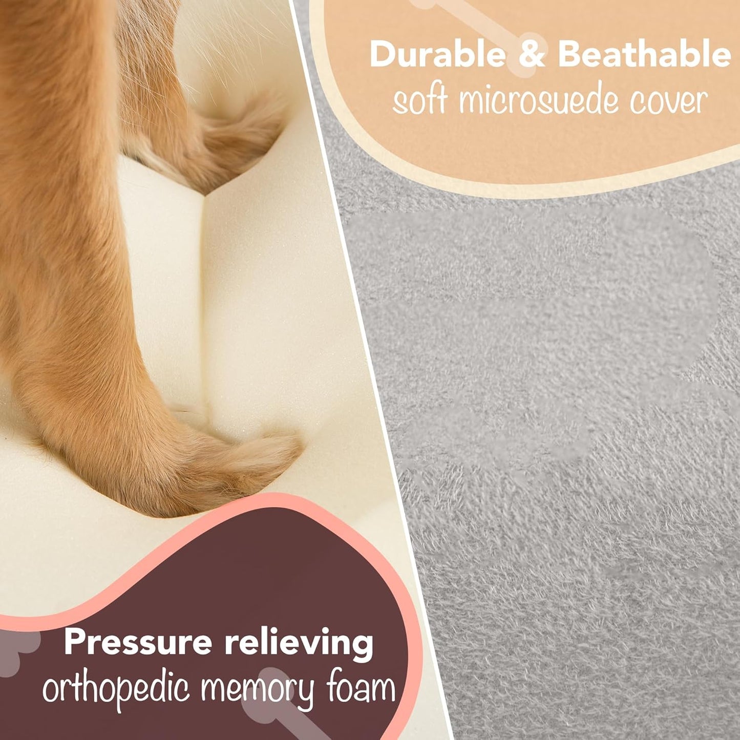 Friends Forever Large Dog Bed, Orthopedic Pet Sofa Memory Foam Mattress, Calming Dog Couch, Wall Rim Pillow, Water Resistant Liner, Washable Cover, Non-Slip Bottom, Chester, Large Grey