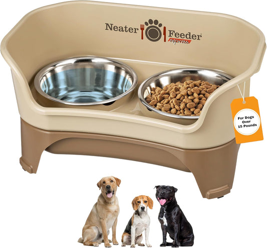 Neater Feeder Express Mess Proof Dog Bowls Elevated for Medium to Large Sized Breed, No Spill Raised Dog Food Bowl Stand, Stainless Steel Food and Water Bowl Set, Pet Dish Feeding Station, Cappuccino