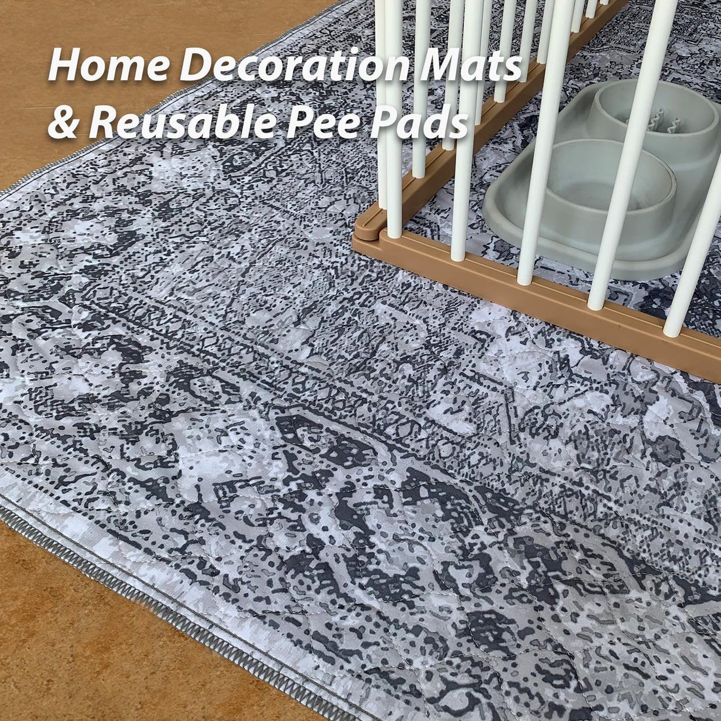 nunubaby Washable Pee Pads for Dogs, Stylish, Non-Slip and Leak-Proof Pee Pads. Reusable Potty Pads for Dogs for Crates and Floors.(Gray/Geo, 54" x54" )