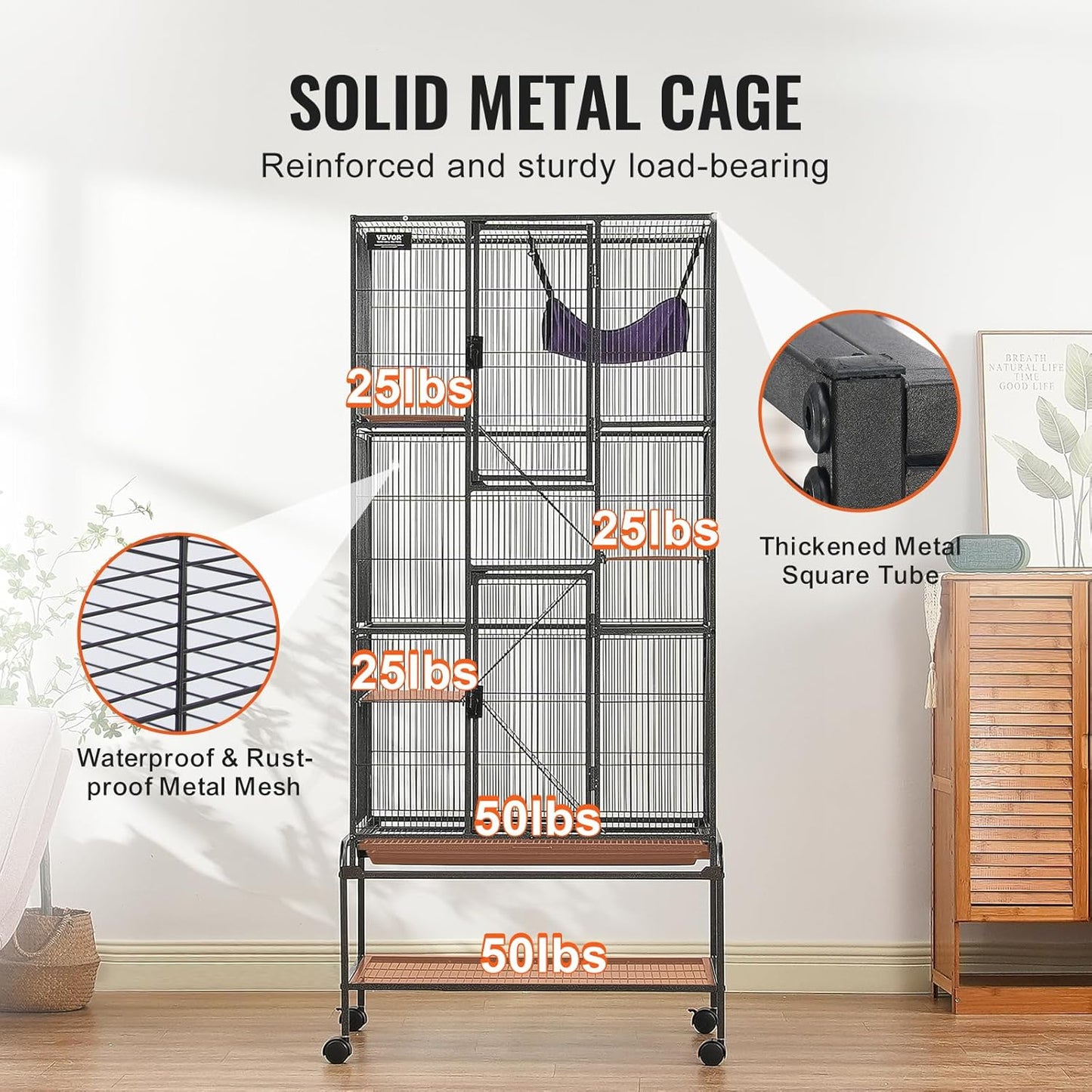 VEVOR 69" Rolling Metal Ferret Cage, Large 4-Tier Critter Nation Cage, Small Animal Cage with Ramps & Tray, Easy to Set up for Pet Mice, Hamster, Guinea Pig, Chinchilla, Squirrel, Hedgehogs, Bunny
