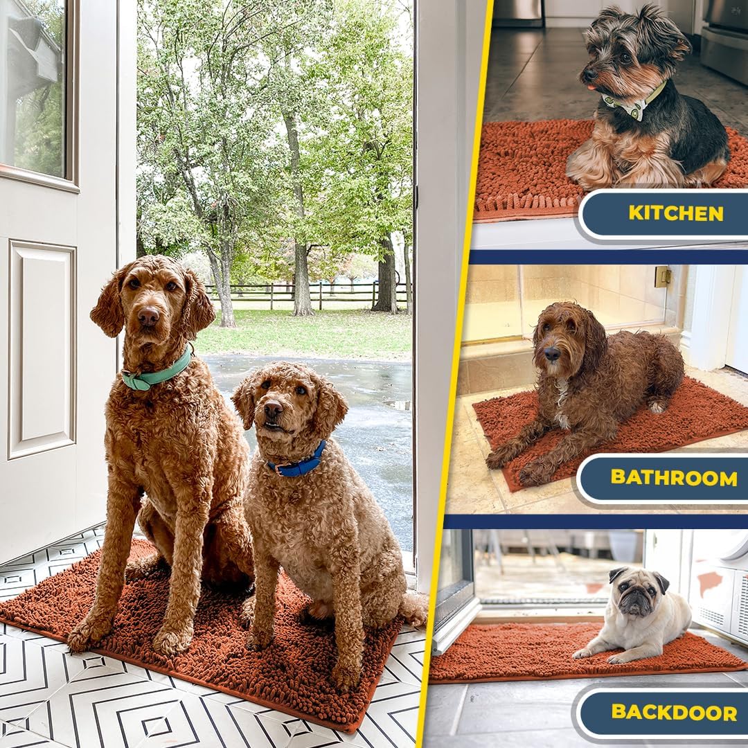 Muddy Mat® AS-SEEN-ON-TV Highly Absorbent Microfiber Dog Door Mat and Pet Rug, Non Slip Thick Washable Area and Bath Mat Soft Chenille for Kitchen Bathroom Bedroom and Indoor - Orange Runner 24"X60"