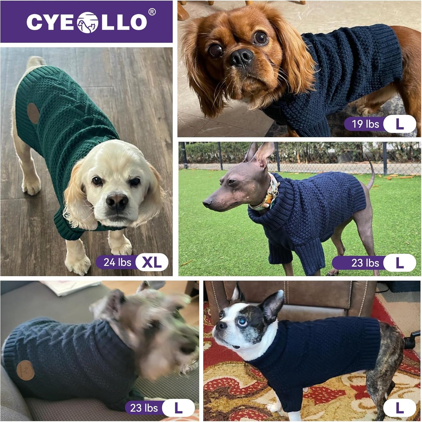 cyeollo Dog Sweater Pullover Turtleneck for Dogs, Classic Knitwear Fall Winter Cold Weather Pet Clothes Warm Pet Apparel Small Medium Large Dog Sweaters, Royal Blue L