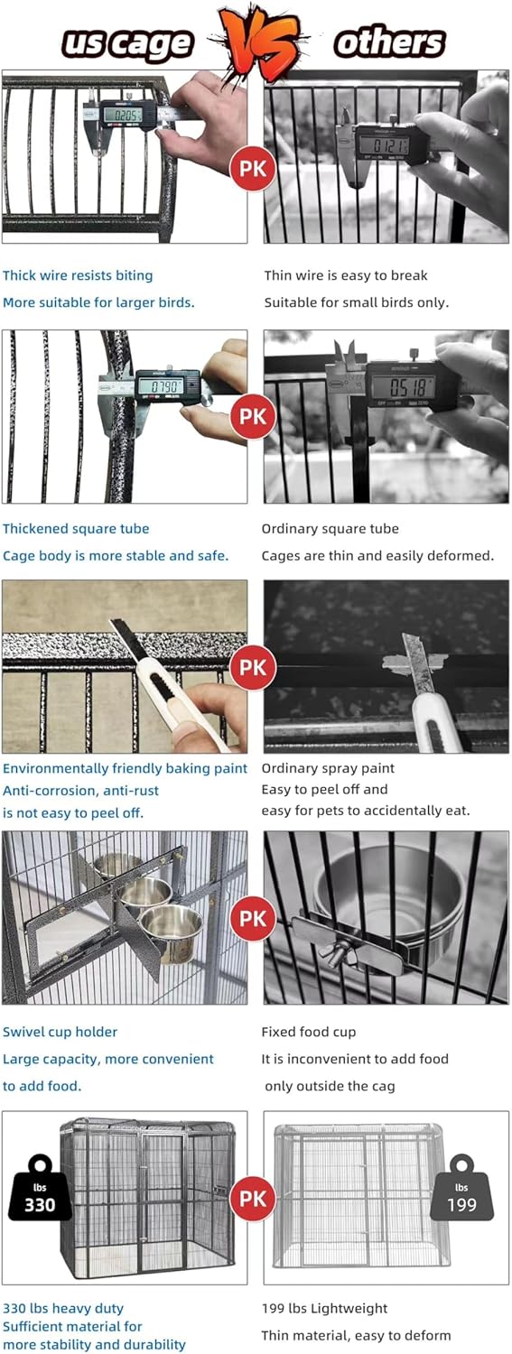 SENY Heavy Duty Large Walk-in Bird Aviary Cage, 79H x 86W x 62D inches, for Parrots, Macaws, Cockatoos, Reptiles, Dogs, Birds Flight Cage. (Silver White, Wire Size: 0.14")