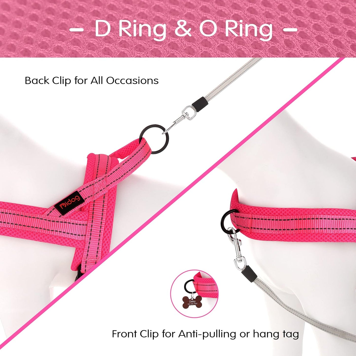 Didog No Pull Dog Harness with Soft Mesh Padded,Reflective & Quick Fit Light Weight Dog Strap Vest Harness,Easy for Walking Training (S:Chest 18-22", Pink)