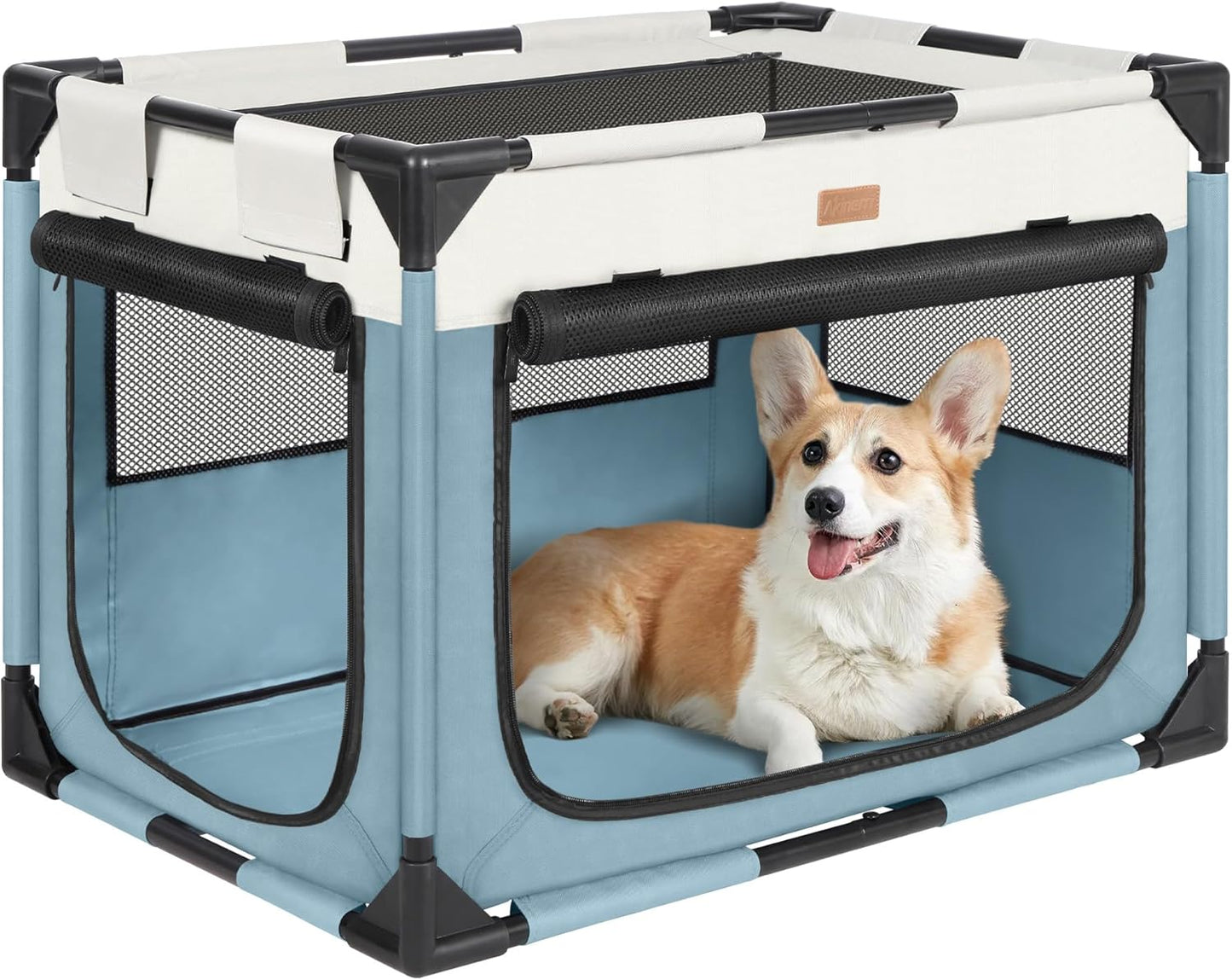 Dog Crate - Soft Pet Kennel for Dogs/Cats, 3-Door Breathable Travel Cage with Mesh Window, Portable Dog Kennel for Indoor & Outdoor，Blue-M