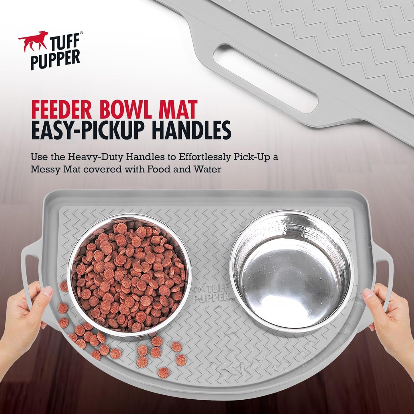 Tuff Pupper 26x21 Large Waterproof Pet Feeding Mat | Designed for Pet Fountains, Dog Gravity Water Bowls, Elevated Feeders | Raised Edges Prevent Spills | Dishwasher Safe | Non Slip Silicone Base