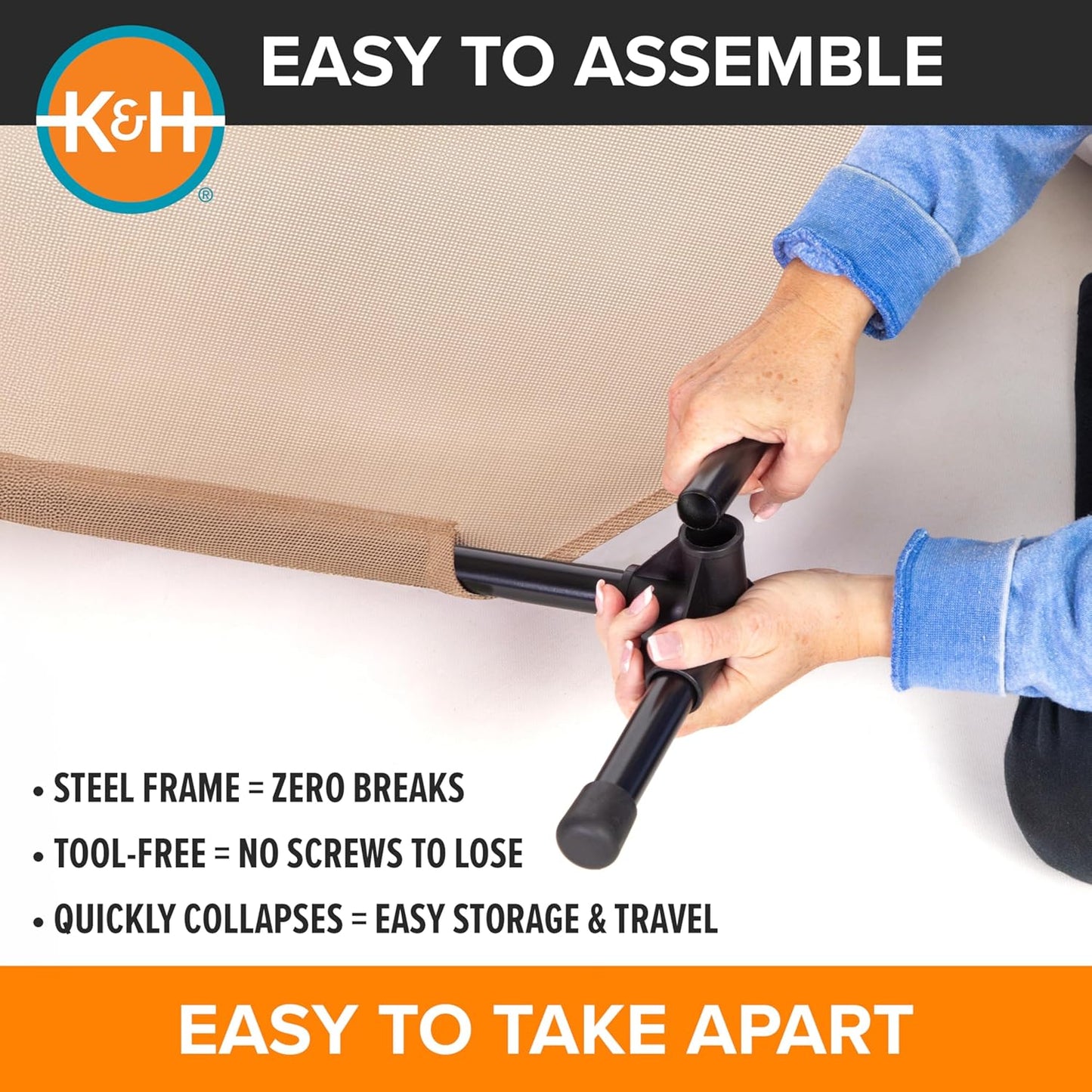 K&H Pet Products Outdoor Elevated Dog Cot, Cooling Raised Bed with Waterproof Breathable Mesh for Large Dogs, Portable Place Bed with Heavy-Duty Metal Frame, Oversized Hammock Style - Jumbo Tan