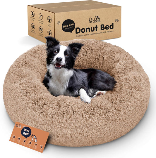 Donut Dog Bed - Premium Comfort for Anxiety Relief - Fluffy & Calming Design with Ultra-Plush Support | Cozy Round Dog Bed with Super Soft Circle Style (Size L Camel)