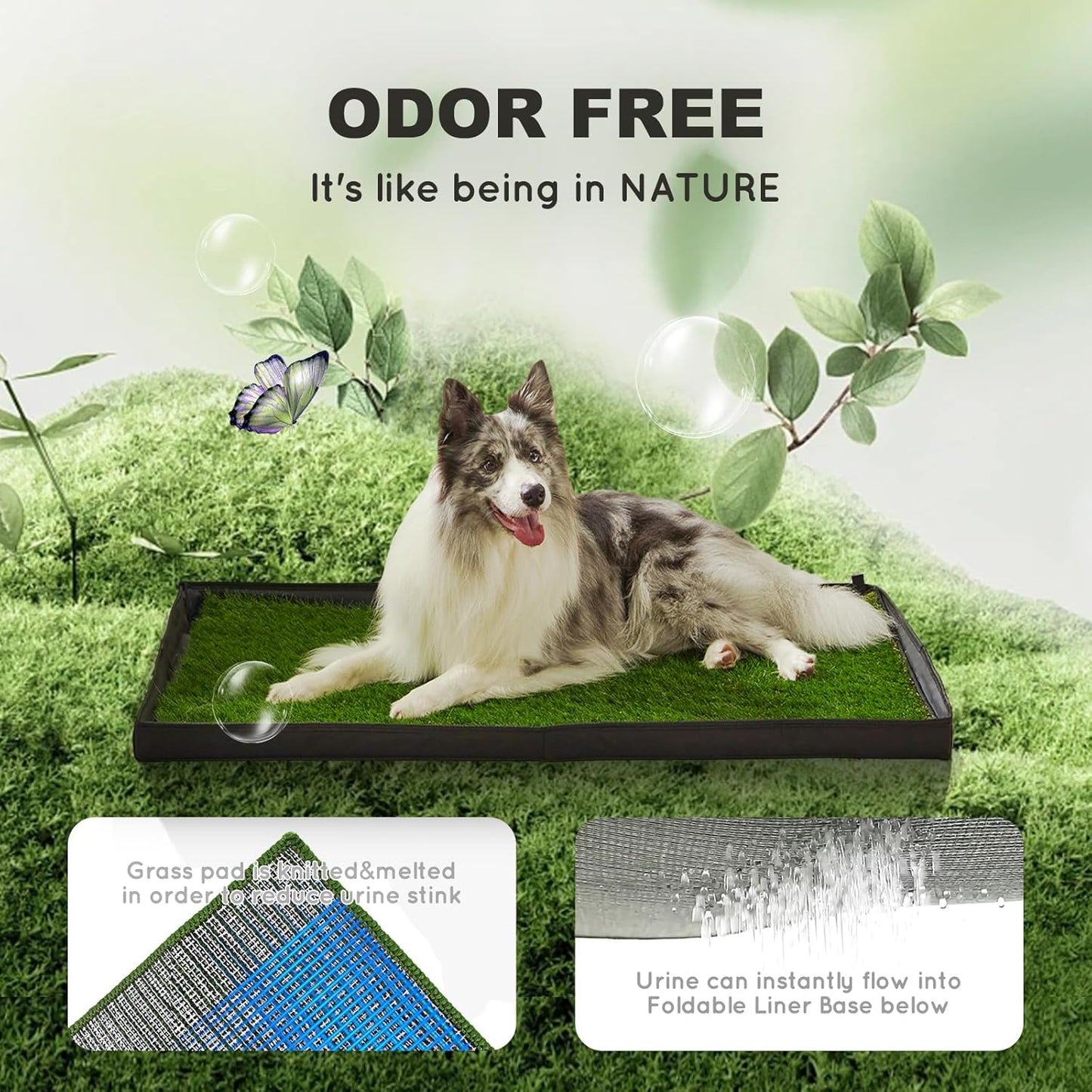 Dog Grass Pad with Foldable Dog Litter Box,Large Liner Base for Balcony，Ultra-Absorbent Artificial Grass Pads for Dogs Pee Pad Holder, Potty Training, 2 PCS Reusable Pee Pad