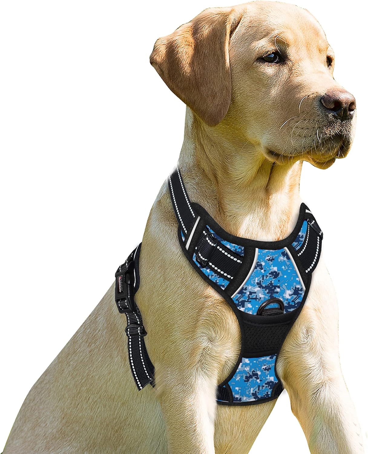 BARKBAY No Pull Dog Harness Front Clip Heavy Duty Reflective Easy Control Handle for Large Dog Walking(Blue camo,XL)
