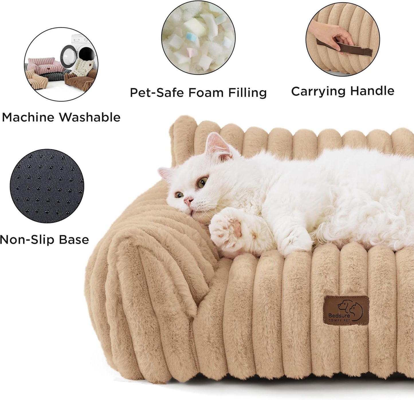 Bedsure Cute Dog Couch for Pets - Fluffy Dog Sofa with Premium Soft Corduroy Fleece, Pet Couch Bed with Washable Cover, Supportive Pet Sofa Bed for Medium Large Dogs, 36inch, Tuscan Beige