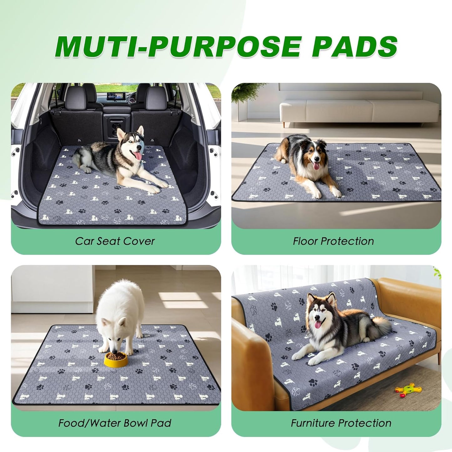Washable Pee Pads, Puppy Pee Pad for Dogs, 1 Pack Absorbent Reusable Training Dog Pads Pet Puppy Pads, Non-Slip Potty Pads for Whelping, Playpen, Crate, Bed, Grey 63"x63"
