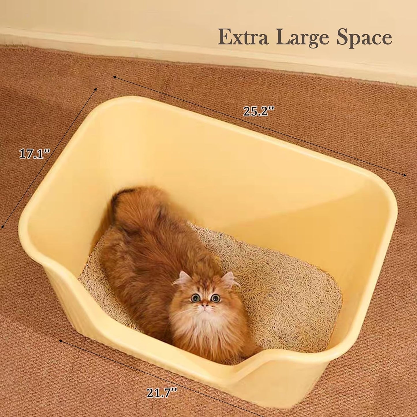 Vealind Jumbo Litter Box, XL Litter Boxes for Big Cats, Extra Large Space, High Sided Litter Pan, Leak-Proof & Anti-Splashing, Easy Clean & Durable (25” * 17” * 13” Yellow)