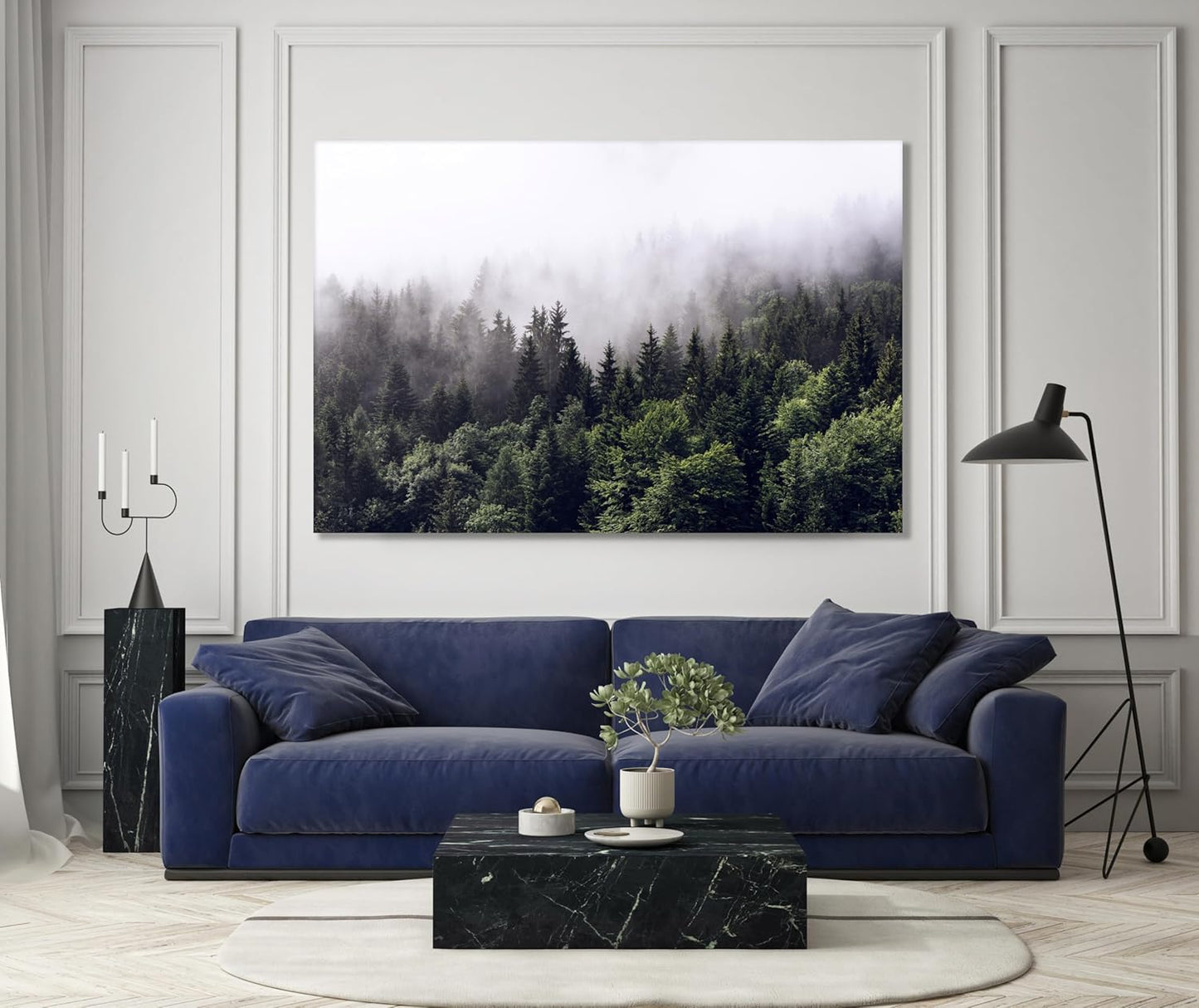 Nature Wall Art Prints - Ocean Forest Mountain Lake Canvas Landscapes - Small to Extra Large Living Room Bedroom Kitchen Bathroom Décor (Foggy Pine Forest, 28L" x 41W")