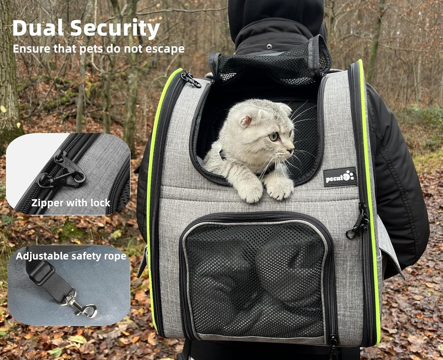 Pecute Cat Carrier Backpacks, Expandable Cat Backpack with Breathable Mesh, Pet Carrier Backpack for Cats Small Dogs Puppies Up to 17 Lbs, Dog Carrier Backpack Great for Travel Hiking Camping Outdoor