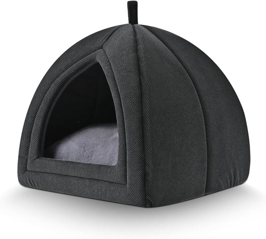 Amazon Basics Cat Cave Bed, 2-in-1 Foldable House for Indoor Cats, with Washable Cushion and Non-Slip Base, 17.5 x 17.5 Inches, Large