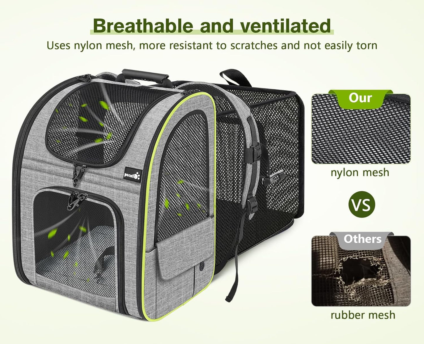 Pecute Cat Carrier Backpacks, Expandable Cat Backpack with Shade Cover, Breathable Mesh, Pet Carrier Backpack for Cats Small Dogs Puppies, Dog Carrier Backpack Great for Travel Hiking Camping Outdoor