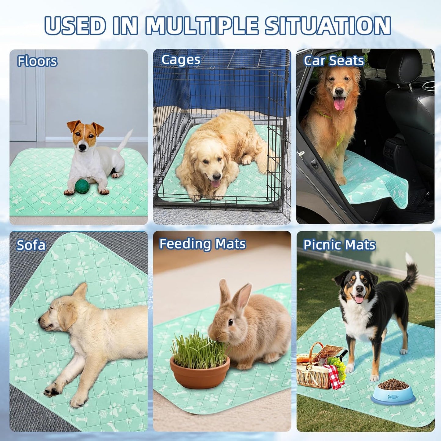 Homimp Self-Cooling Mat for Dogs, 4 Pack Washable Cooling Mat&Sleeping Pad, Reusable Waterproof Dog Pee Pads, Non-Toxic, Non-Slip Potty Pads Ideal for Home, Travel & Crates, Kennel in Summer, 24"x36"