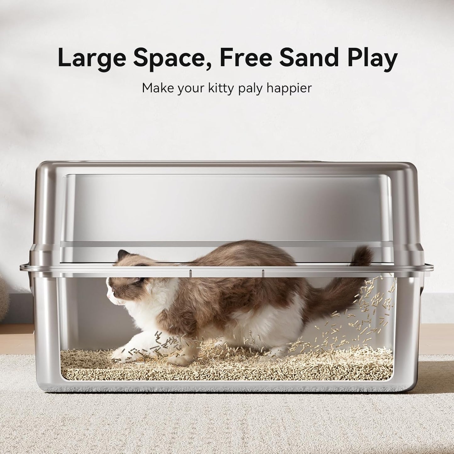 All-Metal 28" Extra Large Stainless Steel Cat Litter Boxes with Lid Metal Cat Litterbox Pan for Big Cats and Multiple Cats, Anti-Leakage, Easy Cleaning, Include Scoop