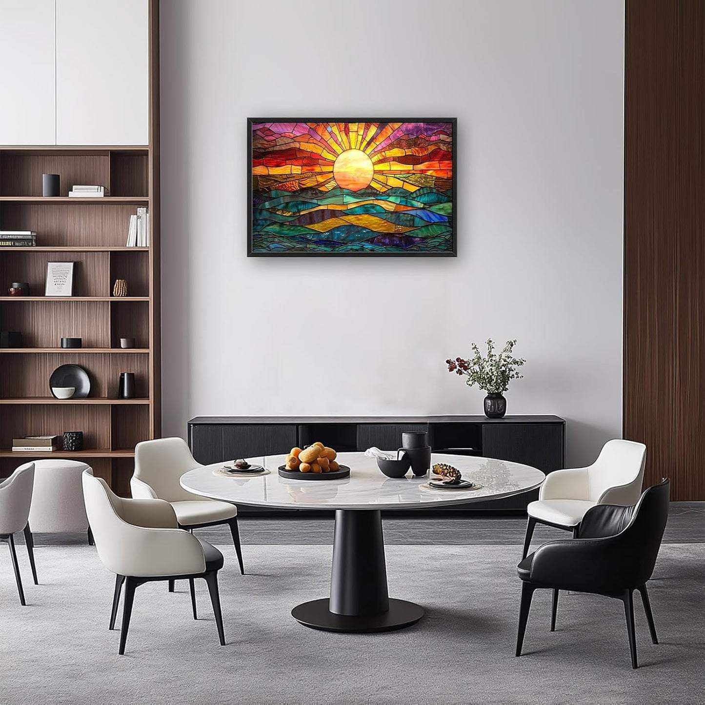 Quorin Boho Sun Large Wall Art Colorful Pictures Abstract Geometric Sun Sunset Sea Wall Decor Modern Canvas Print Painting Artwork for Dining Room Living Room Bedroom 36L x 24W