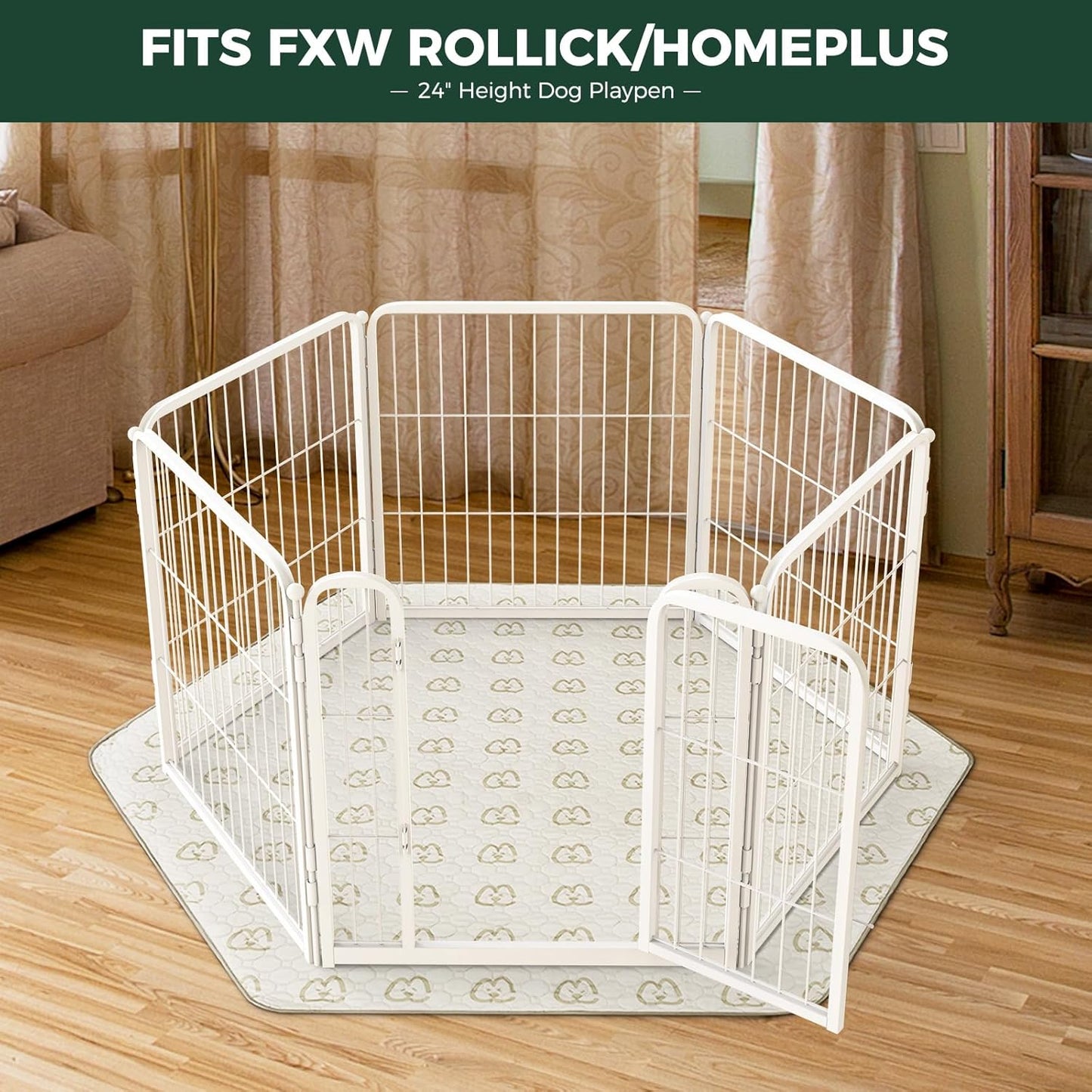 FXW Washable Pee Pads for Dogs, Puppy Pads with Super Absorbent, Specifically Designed for FXW Rollick/Homeplus 24inch 6 Panels Dog Playpen, 31" Hexagon, Khaki, 1 Pack