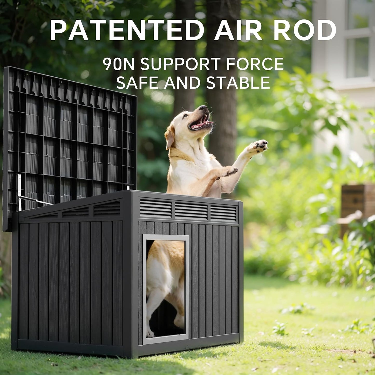 DRATO Dog House for Both Indoor and Outdoor with Weatherproof Roof Removable Floors for Medium to Large Dogs Interior Space (Black, Large (42.87 * 32.95 * 31.61''))