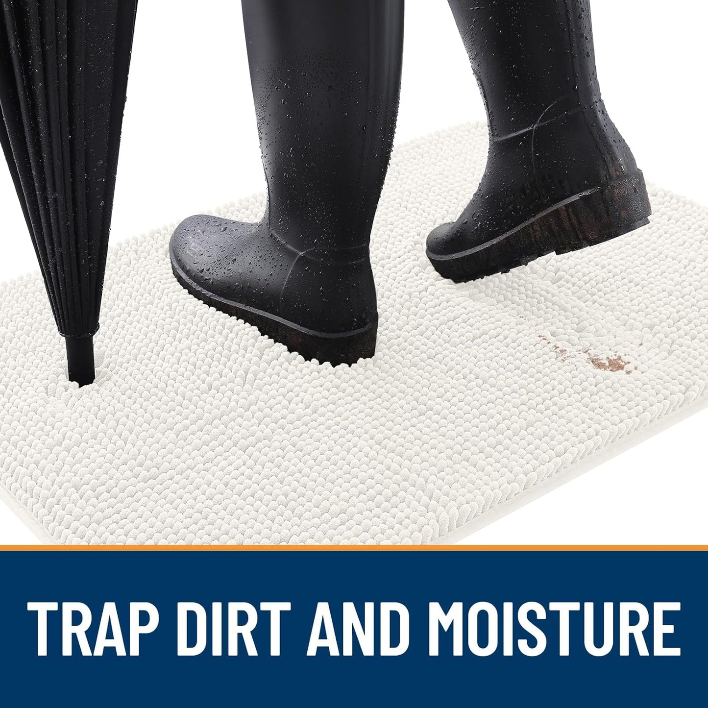 OLANLY Dog Door Mat for Muddy Paws 30x17, Absorbs Moisture and Dirt, Absorbent Non-Slip Washable Doormat, Quick Dry Chenille Mud Mat for Dogs, Entry Indoor Entryway Carpet for Inside Floor, Ivory