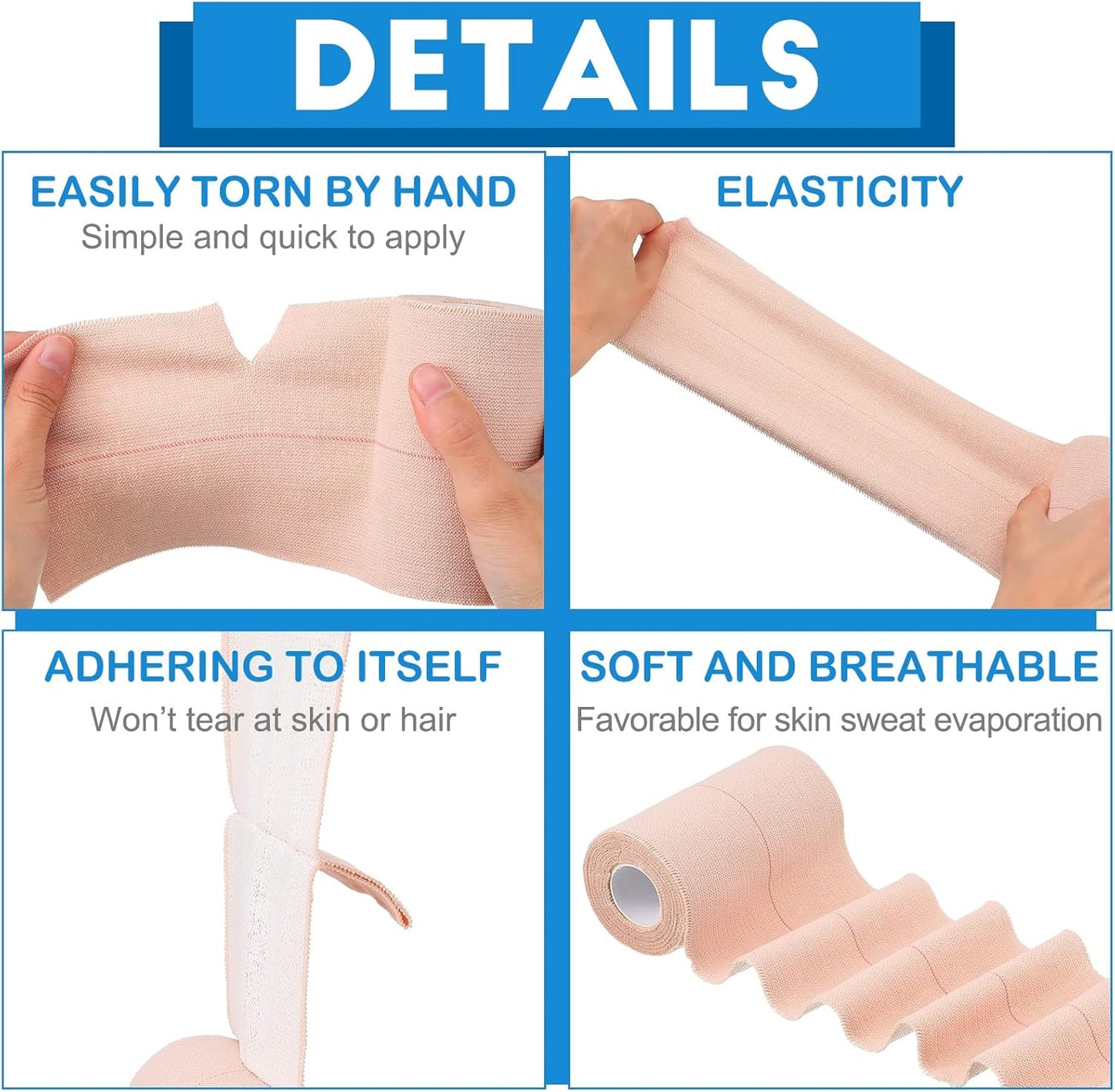 Nuanchu 16 Rolls Elastic Adhesive Bandage Tape Self Adherent Cohesive Flexible Stretch Elastic Athletic Tape for Sports Ankle Knee and Wrist, Vet Wrap for Horses Pets Cats Dogs(4 Inch x 5 Yard)