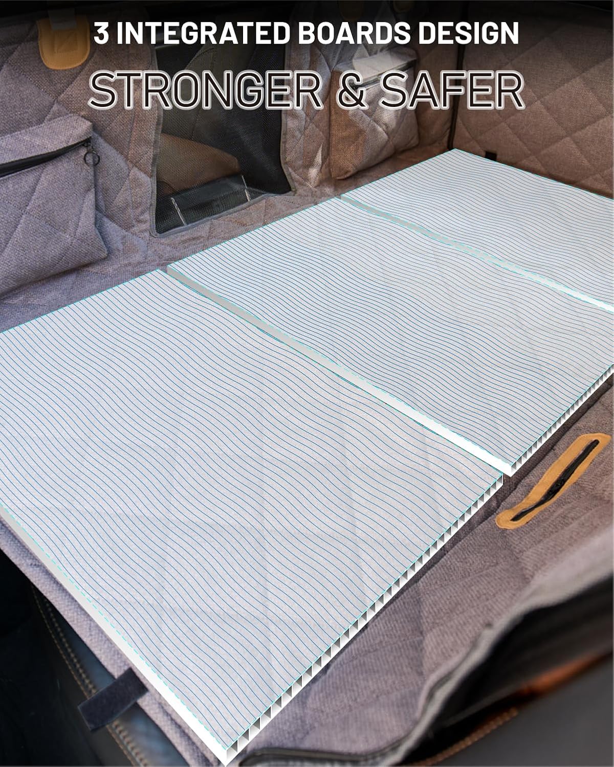 Back Seat Extender for Dog, Waterproof Dog Car Seat Cover for Back Seat, Hard Bottom Car Seat Cover, Large Space Hammock for Full-Size Crewcab Trucks, Pet Seat Cover Holds 450lbs(Grey)