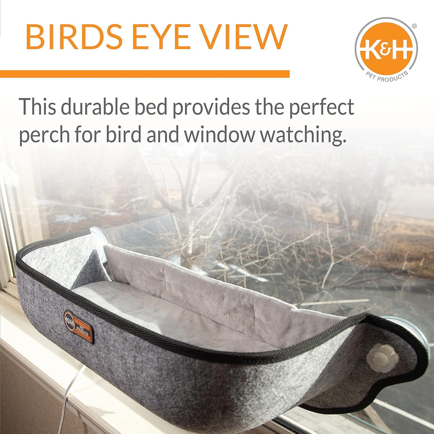 K&H Pet Products EZ Mount Thermo-Kitty Window Bed Extra-Deep Gray 27 X 10 X 11 Inches