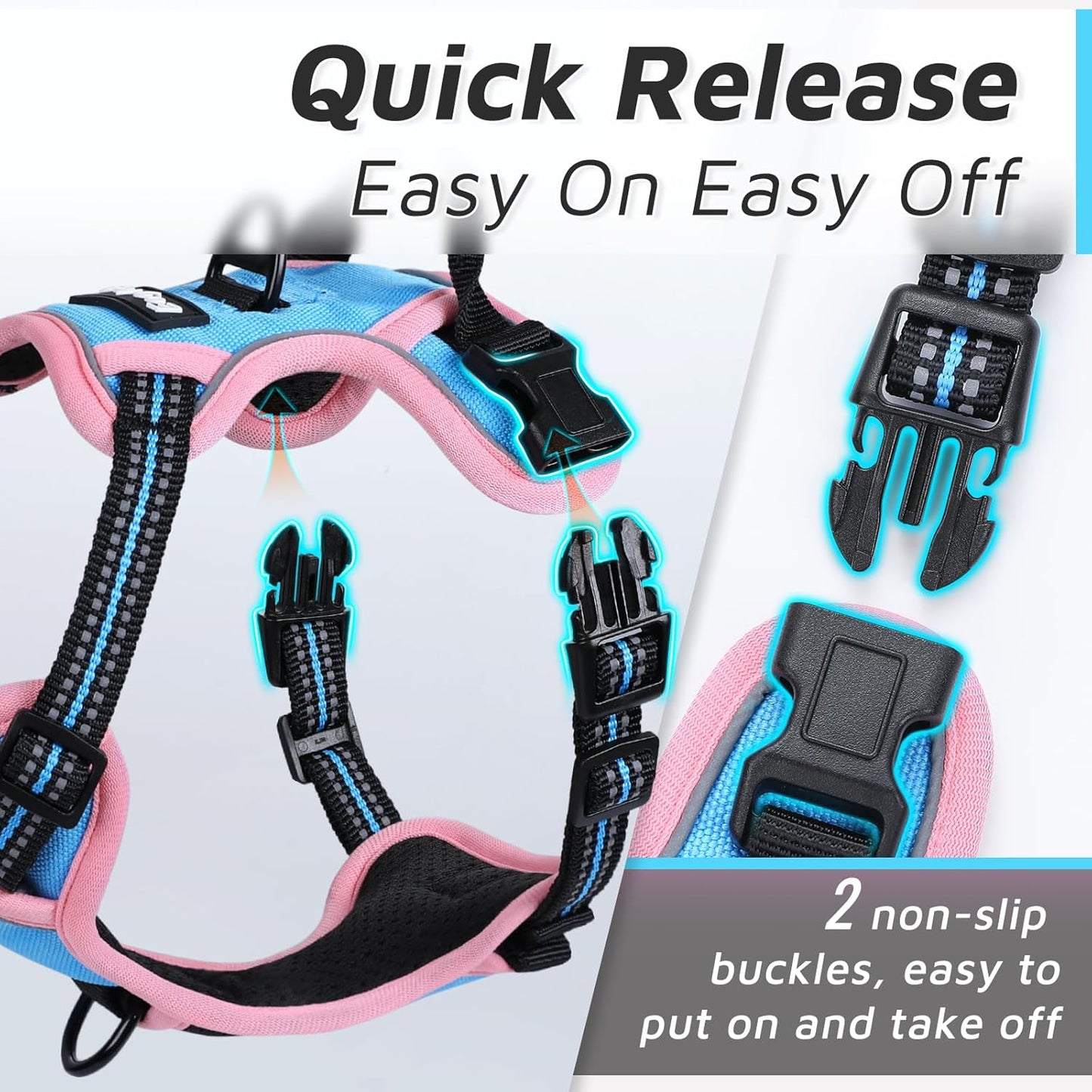 Eagloo Small Dog Harness No Pull, Service Vest with Reflective Strips and Control Handle, Adjustable and Comfortable for Walking, No Choke Pet Harness with 2 Metal Rings, Pink & Blue, XS