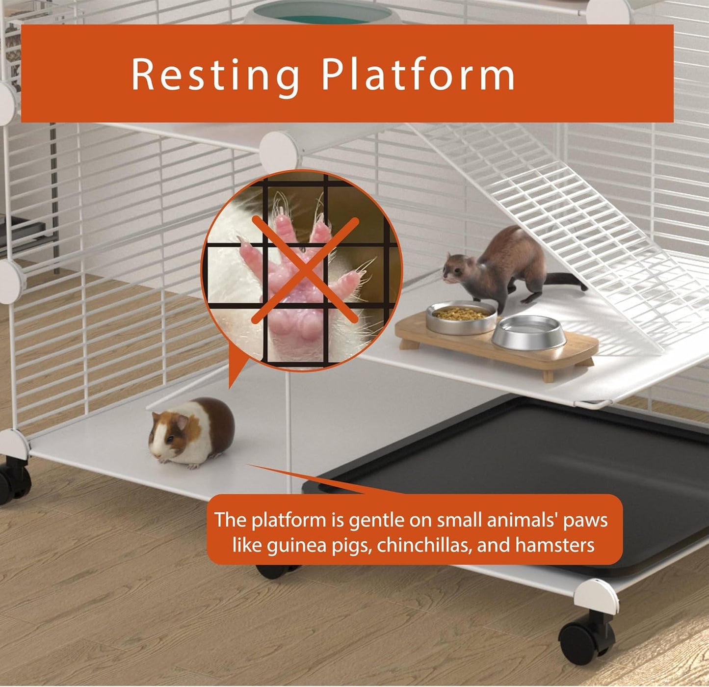 C&C Guinea Pig Cages Indoor on Wheels, 3 Tier Ferret Cage Small Animal Hideout House with Drawer & Removable Tray, Pet Playpen Fence for 1-3 Hamster Rat Chinchilla Hedgehog
